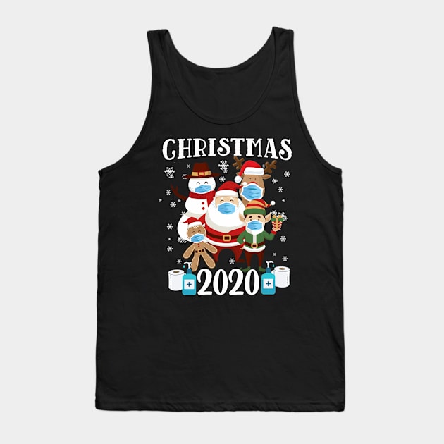 Santa Claus, elf, snowman, Reindeer, gingerbread wearing a mask Gifts Merry Quarantine Christmas 2020 Tank Top by mittievance